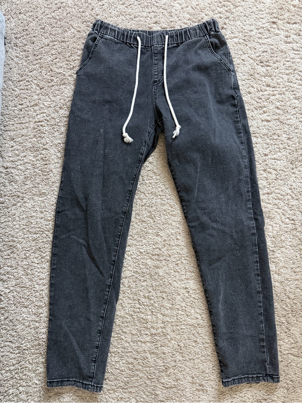 Black Drawstring Jogger Pants- Jean material